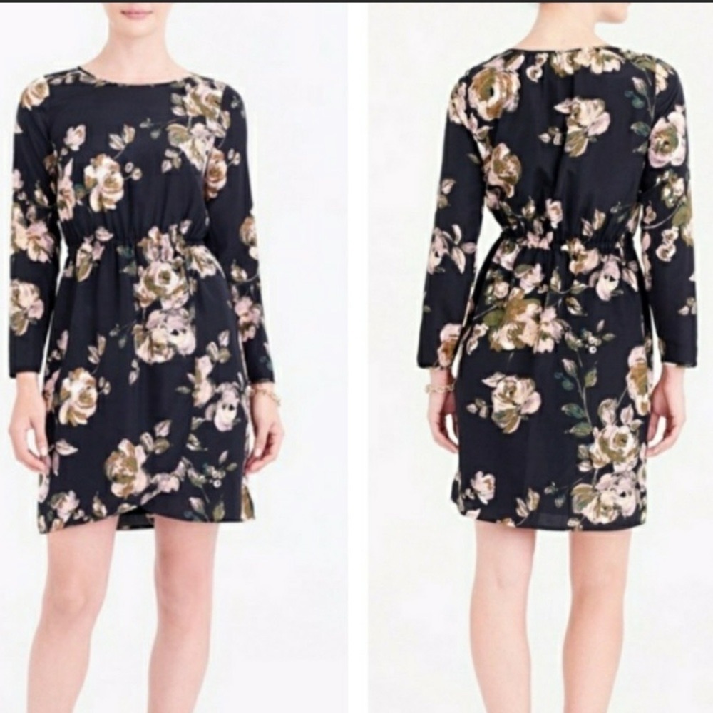 J.Crew Black Floral Long Sleeve Tulip Hem Dress 16 2664 Ho 17